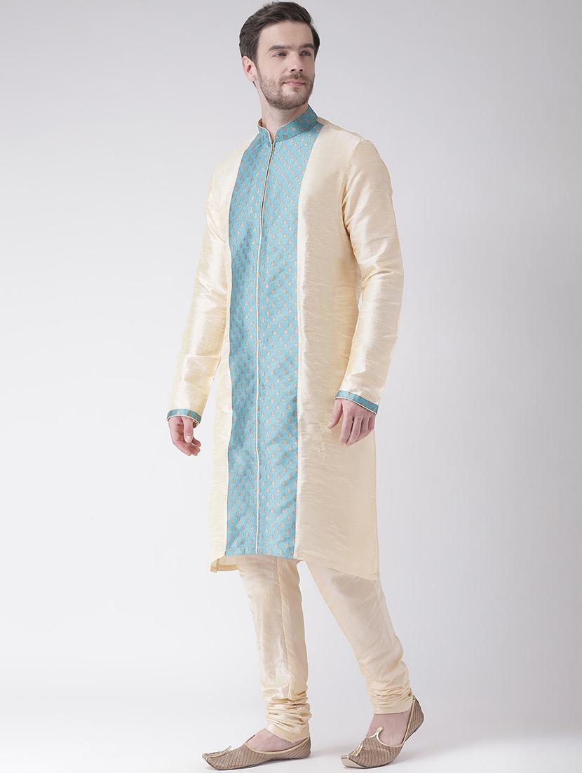 beige silk blend short kurta - 21075617 -  Standard Image - 1