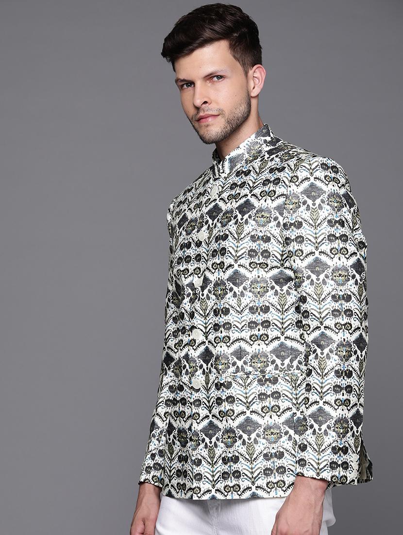 men printed bandhgala blazer - 21076577 -  Standard Image - 1