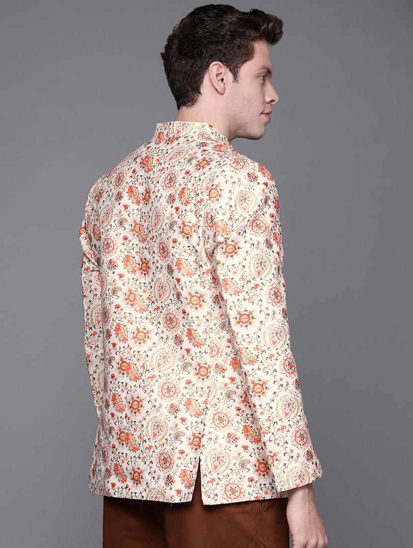 men printed bandhgala blazer - 21076579 -  Standard Image - 1