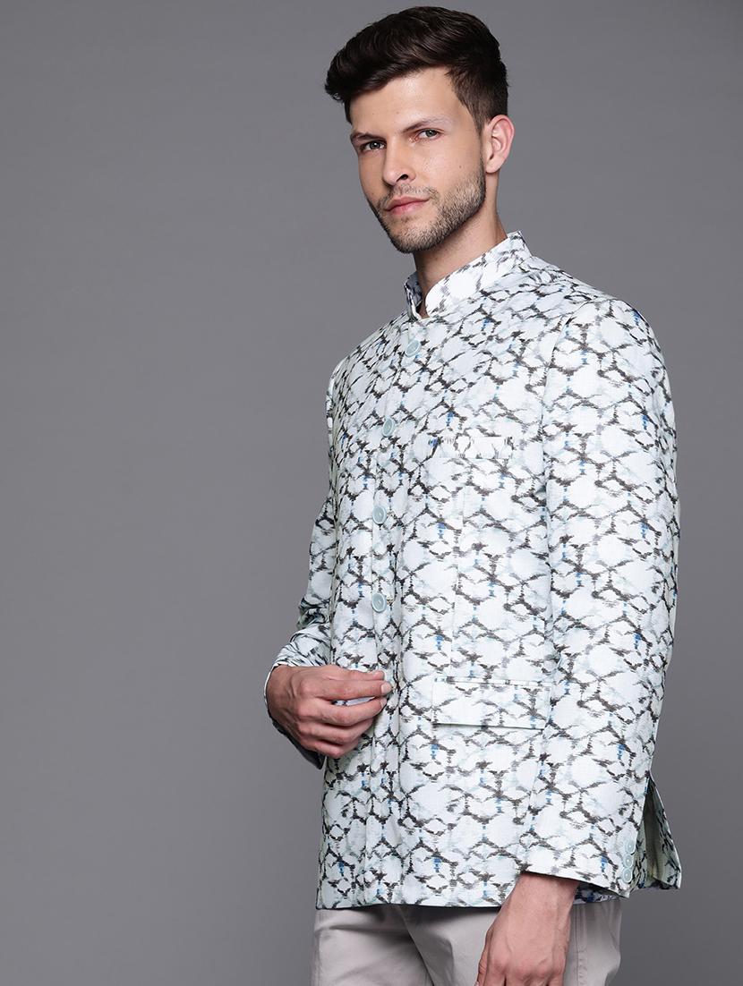 men printed bandhgala blazer - 21076609 - Standard Image - 1