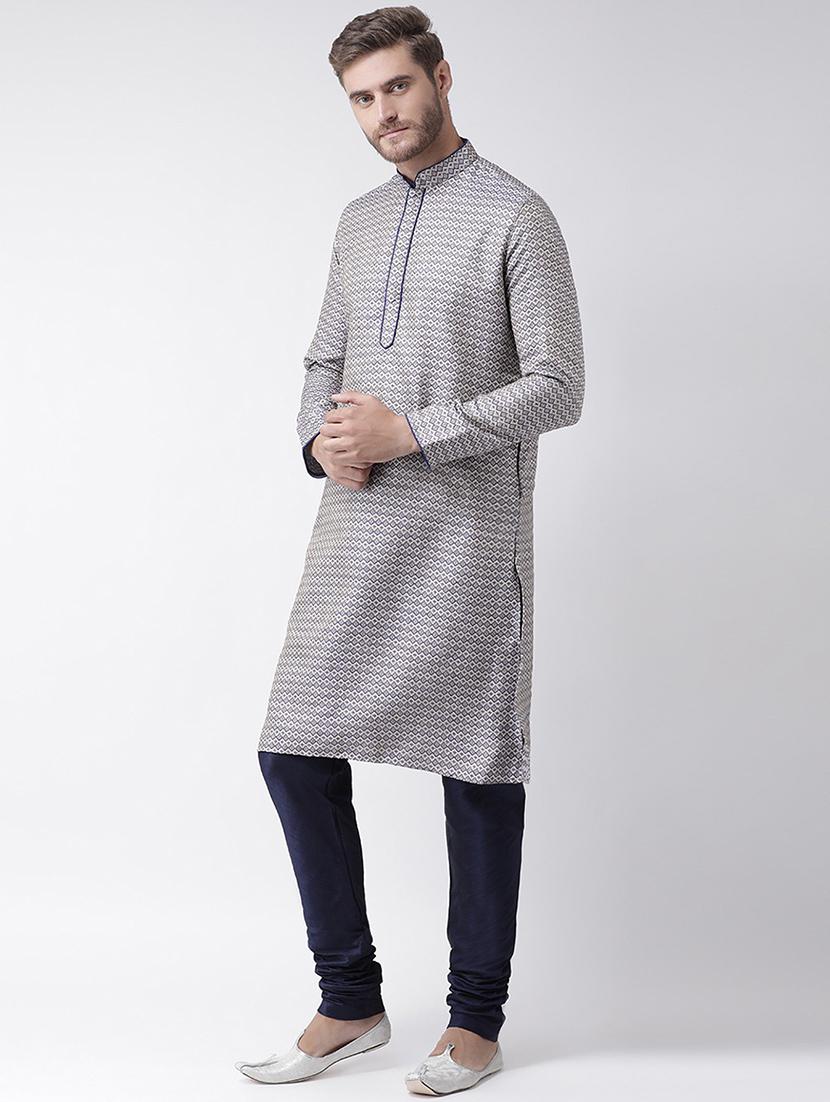 men self-designed long sleeve long kurta churidar set - 21078371 -  Standard Image - 1