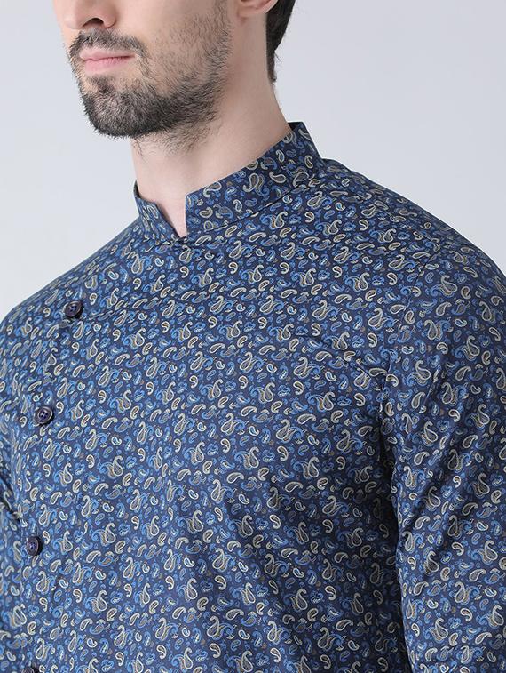 men printed mandarin kurta botton ethnic wear set - 21078646 - Standard Image - 4