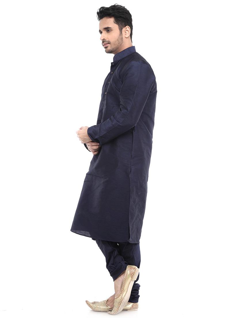 men solid navy blue kurta & churidar set - 21078942 - Standard Image - 1