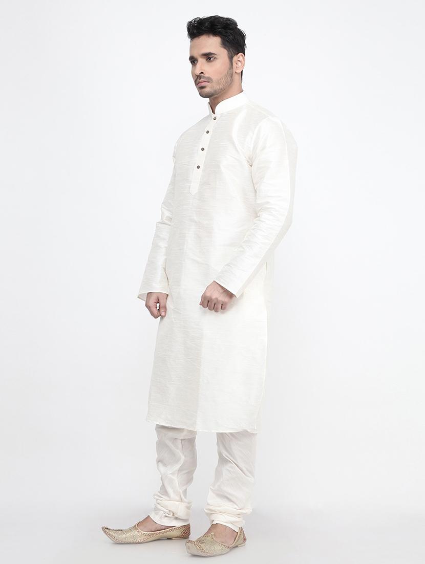 men solid off white kurta & churidar set - 21078943 - Standard Image - 1