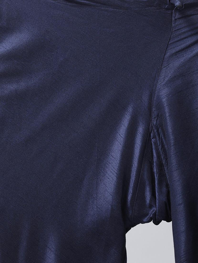 men navy blue self design detailed kurta jacket & pyjama set - 21079426 - Standard Image - 4