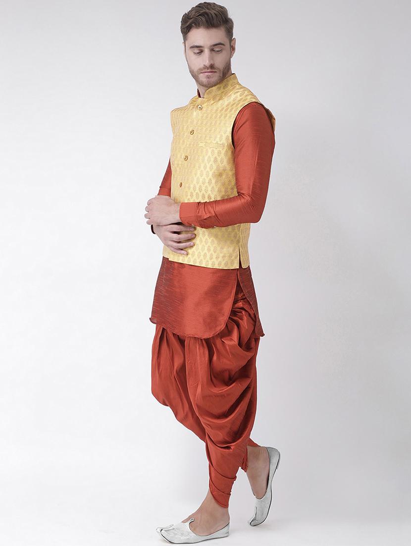 men mandarin neck dhoti kurta set with jacket - 21079428 - Standard Image - 1