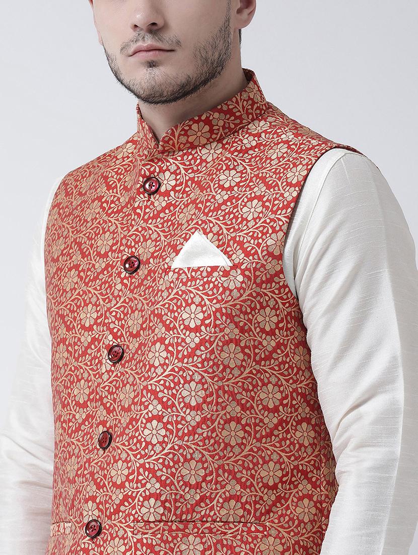 men white kurta churidar ethnic wear set with jacket - 21079435 - Standard Image - 4