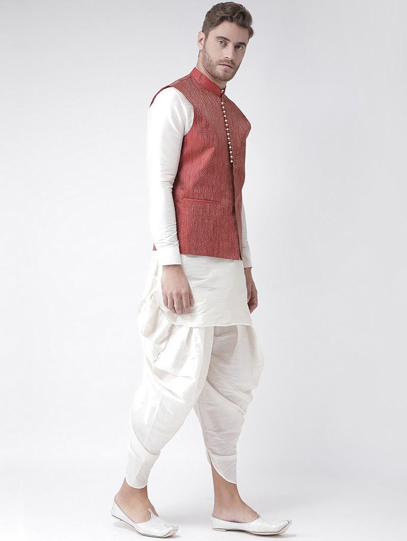 men white dhoti kurta ethnic wear set with jacket - 21079465 - Standard Image - 1