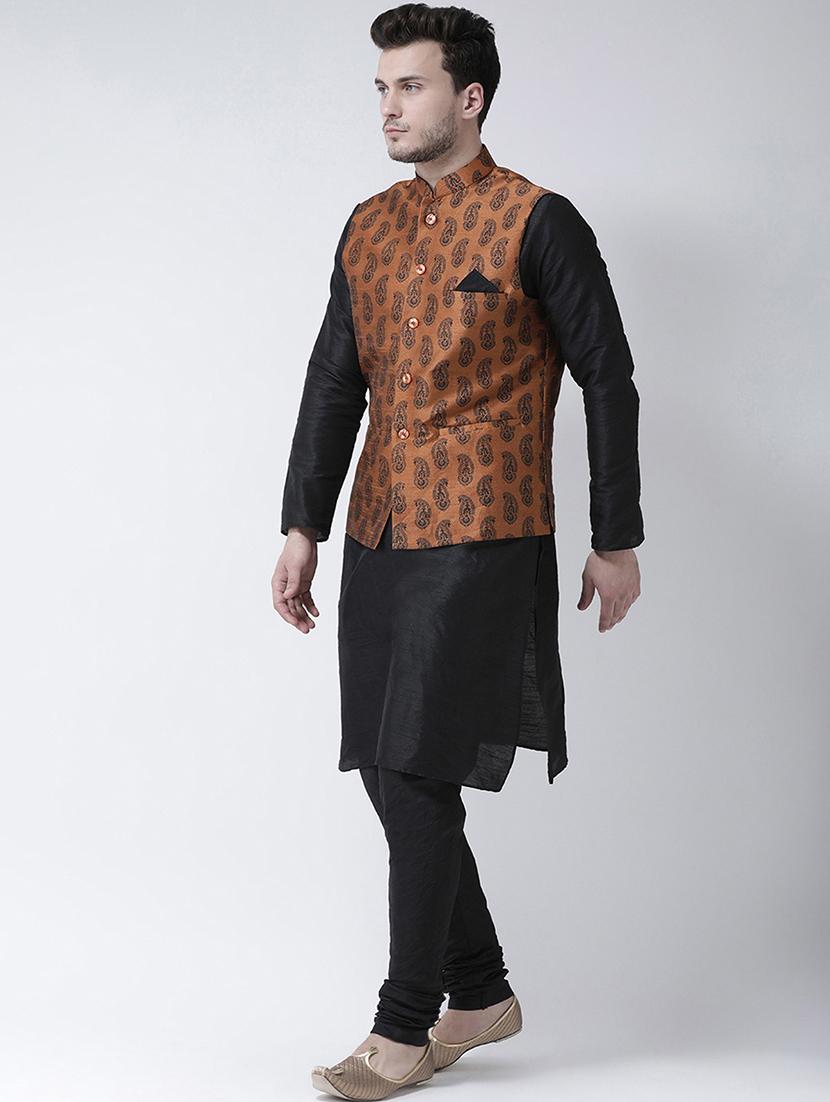 men black kurta churidar ethnic wear set with jacket - 21079486 -  Standard Image - 1