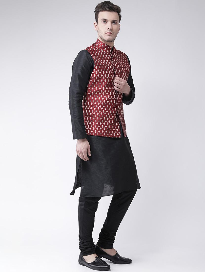 men mandarin neck silk kurta churidar with jacket - 21079548 - Standard Image - 1