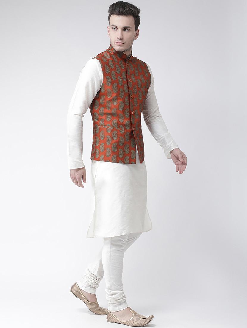 men white kurta churidar ethnic wear set with jacket - 21079577 - Standard Image - 1