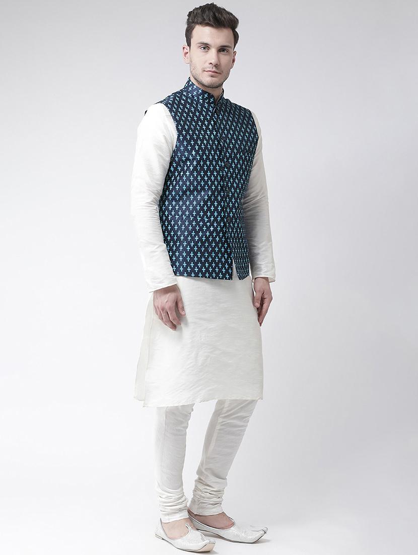 men mandarin neck silk kurta bottom with jacket - 21079581 - Standard Image - 1