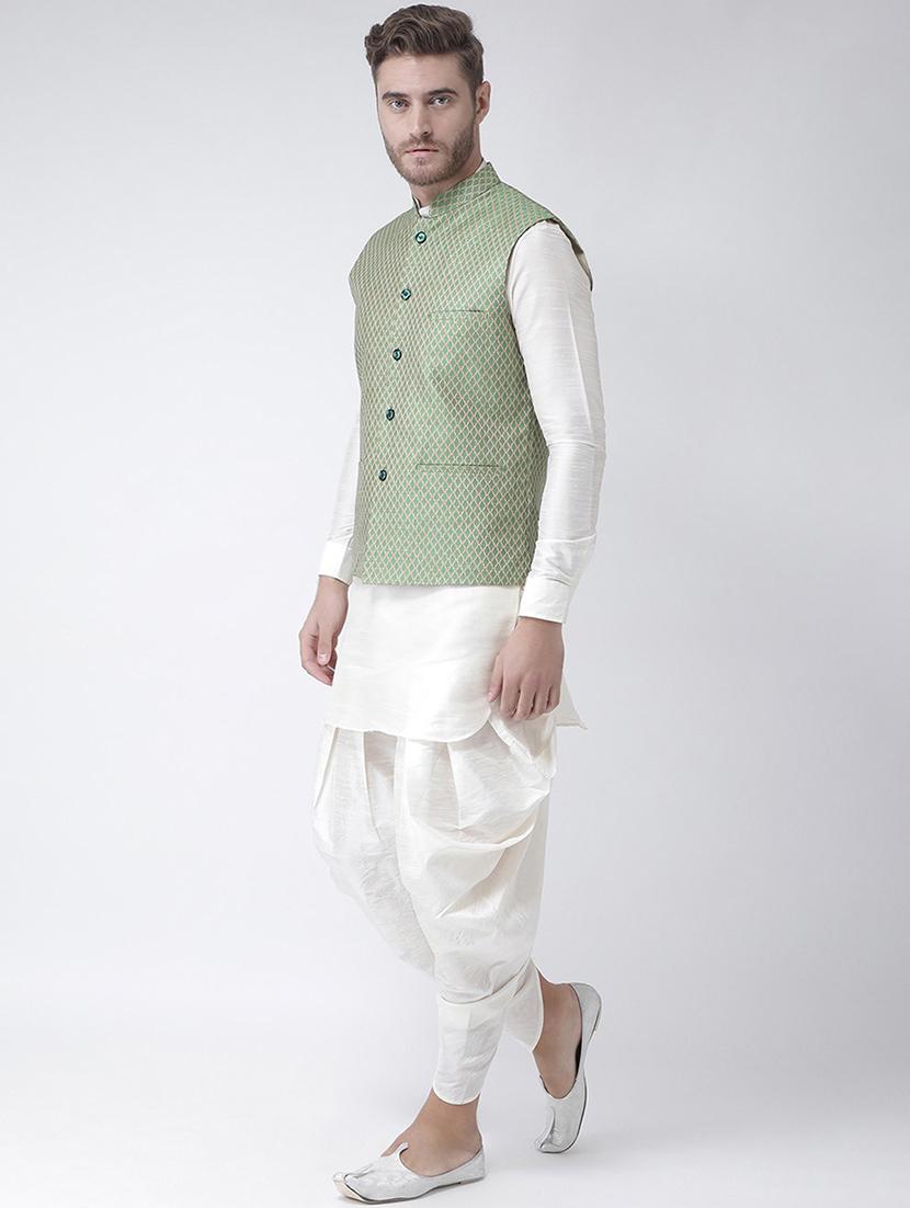 men mandarin neck kurta dhoti with jacket - 21079585 - Standard Image - 1