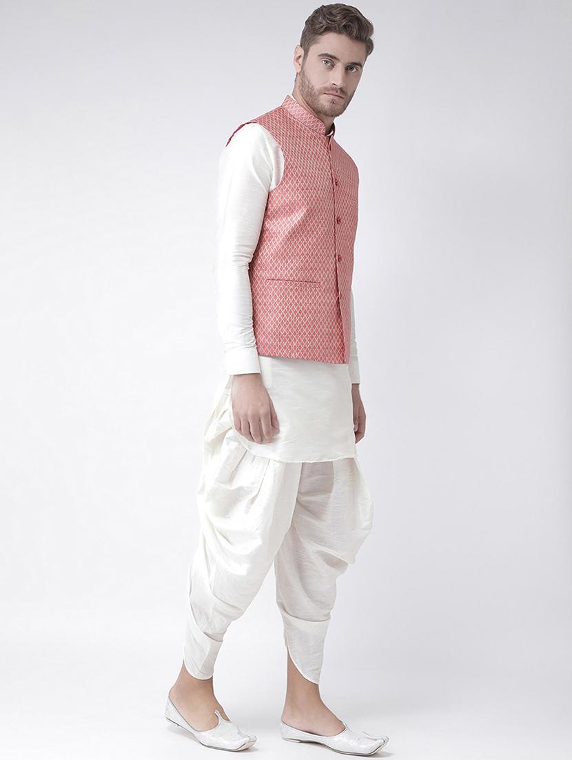 men mandarin neck dhoti kurta set with jacket - 21079587 - Standard Image - 1