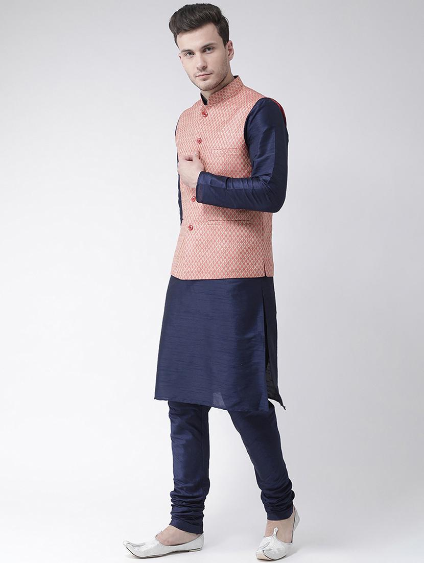 men mandarin neck silk kurta bottom with jacket - 21079588 - Standard Image - 1