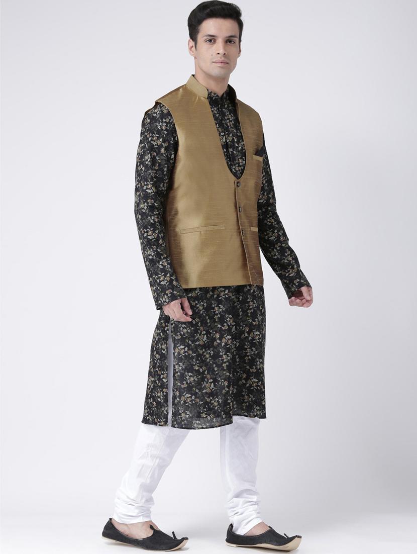 men black floral printed kurta jacket & pyjama set - 21079608 -  Standard Image - 1