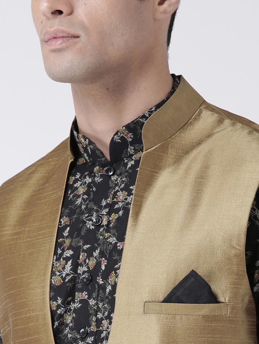 men black floral printed kurta jacket & pyjama set - 21079608 - Standard Image - 4
