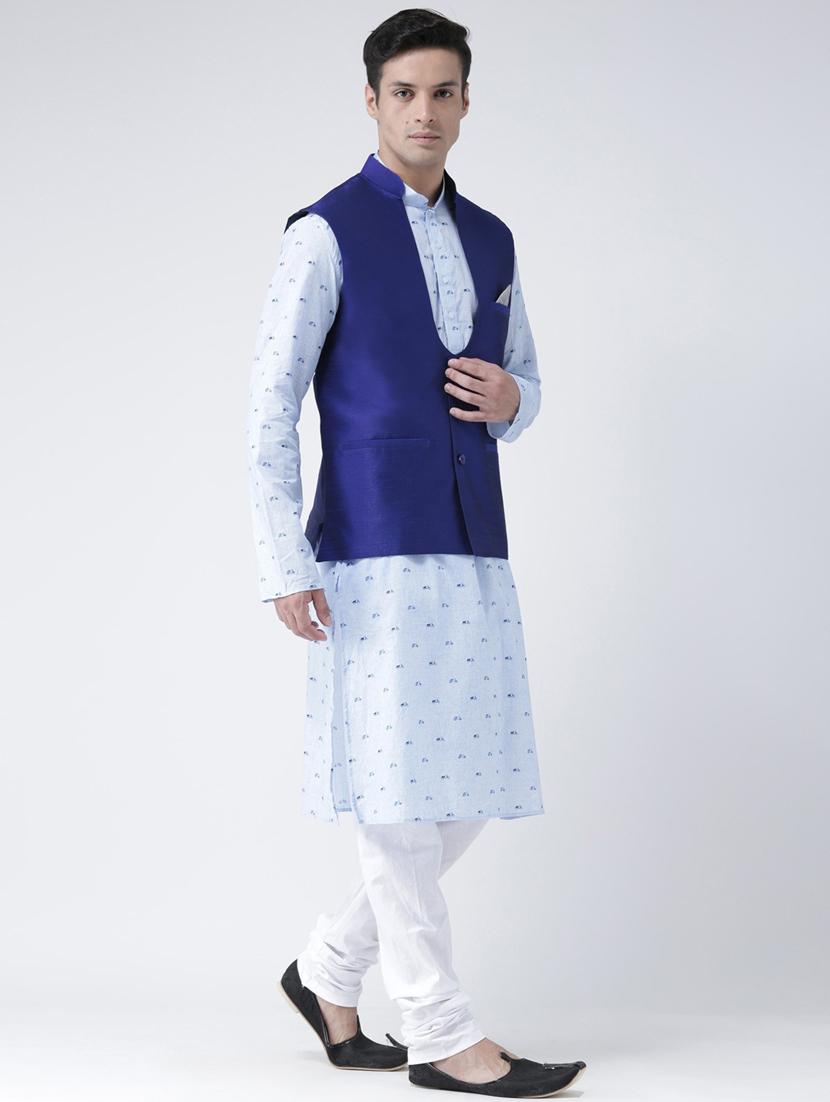 men printed long sleeve kurta pyjama with jacket set - 21079634 - Standard Image - 1
