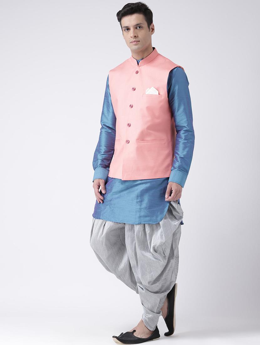 men mandarin neck kurta dhoti with jacket - 21079650 - Standard Image - 1