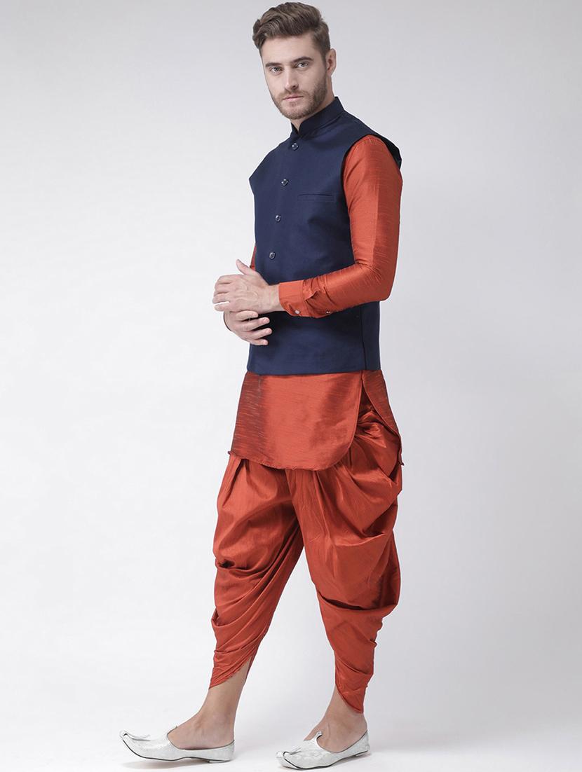 men mandarin neck dhoti kurta set with jacket - 21079659 - Standard Image - 1