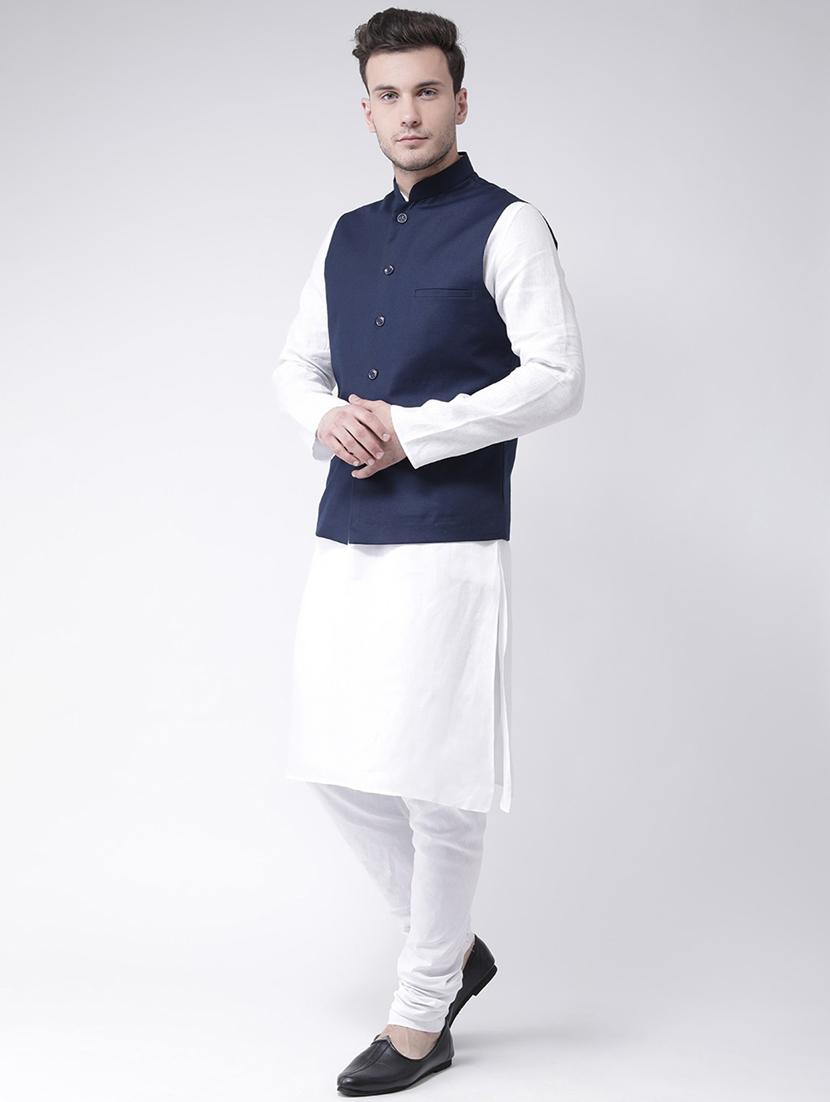 men white kurta churidar ethnic wear set with jacket - 21079660 - Standard Image - 1