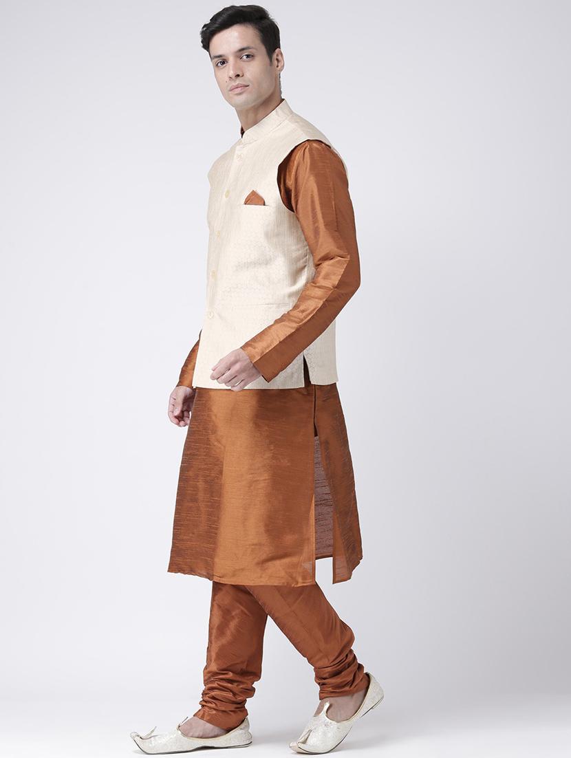 men mandarin neck kurta pyjama set with jacket - 21079668 - Standard Image - 1