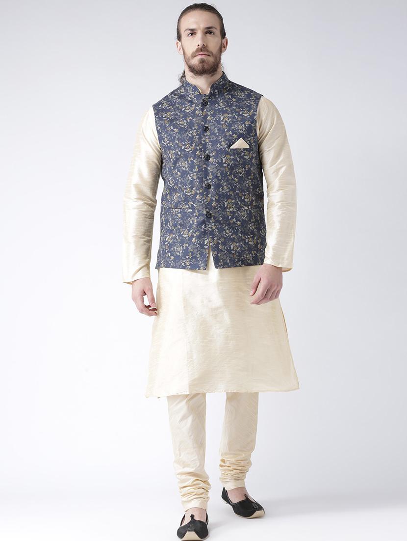 men cream kurta churidar ethnic wear set with jacket - 21079774 -  Standard Image - 1