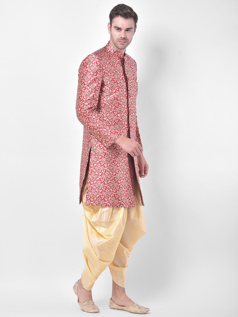 men long sleeve self design sherwani set - 21080107 -  Standard Image - 1