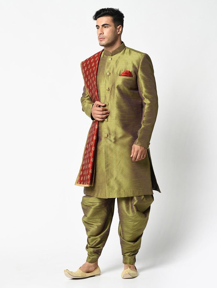 men long sleeve self design sherwani set - 21080113 -  Standard Image - 1