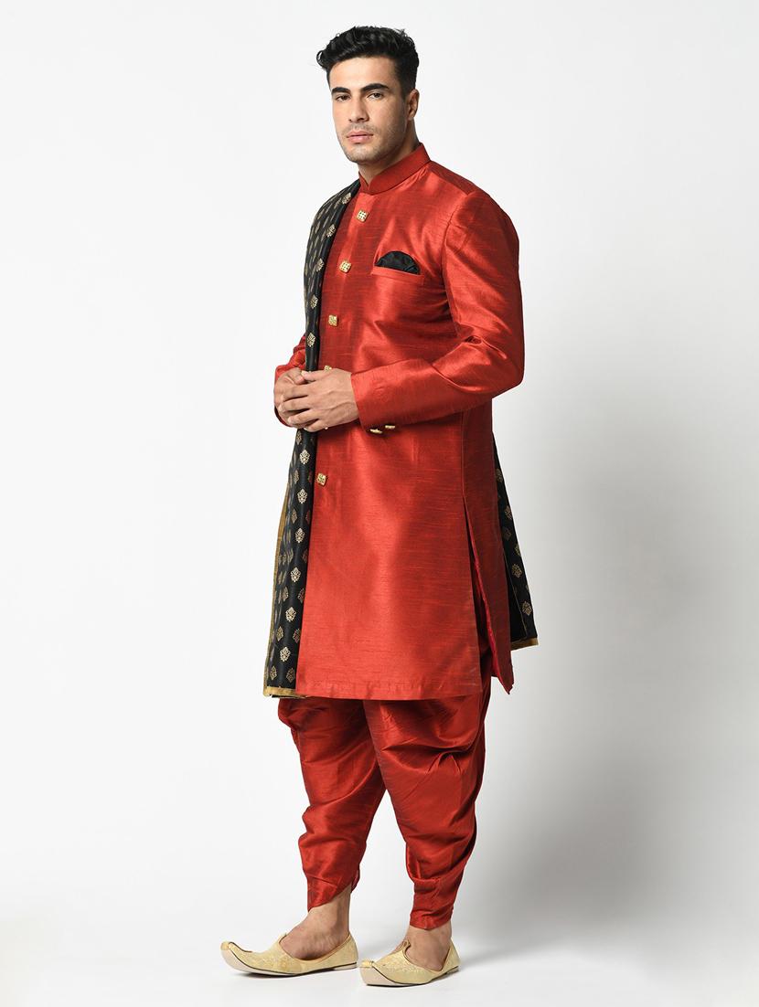 men long sleeve self design sherwani set - 21080119 - Standard Image - 1
