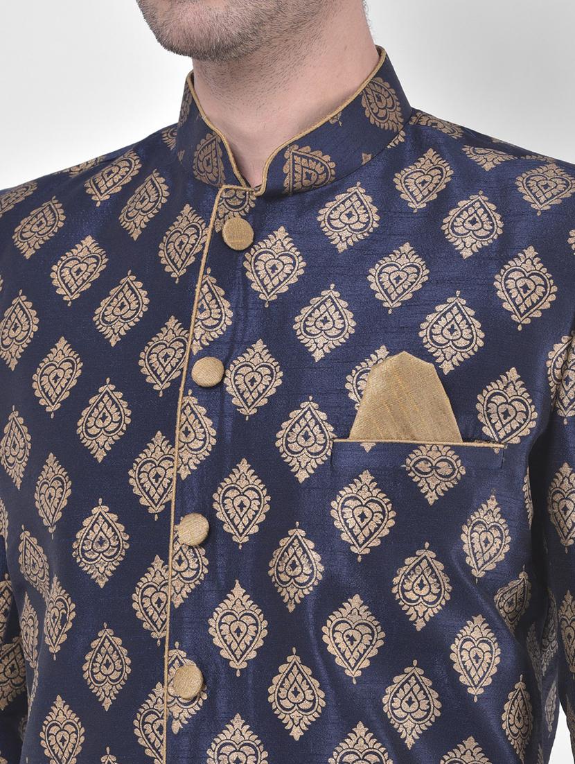 men pure silk sherwani ethnic wear set - 21080198 - Standard Image - 4