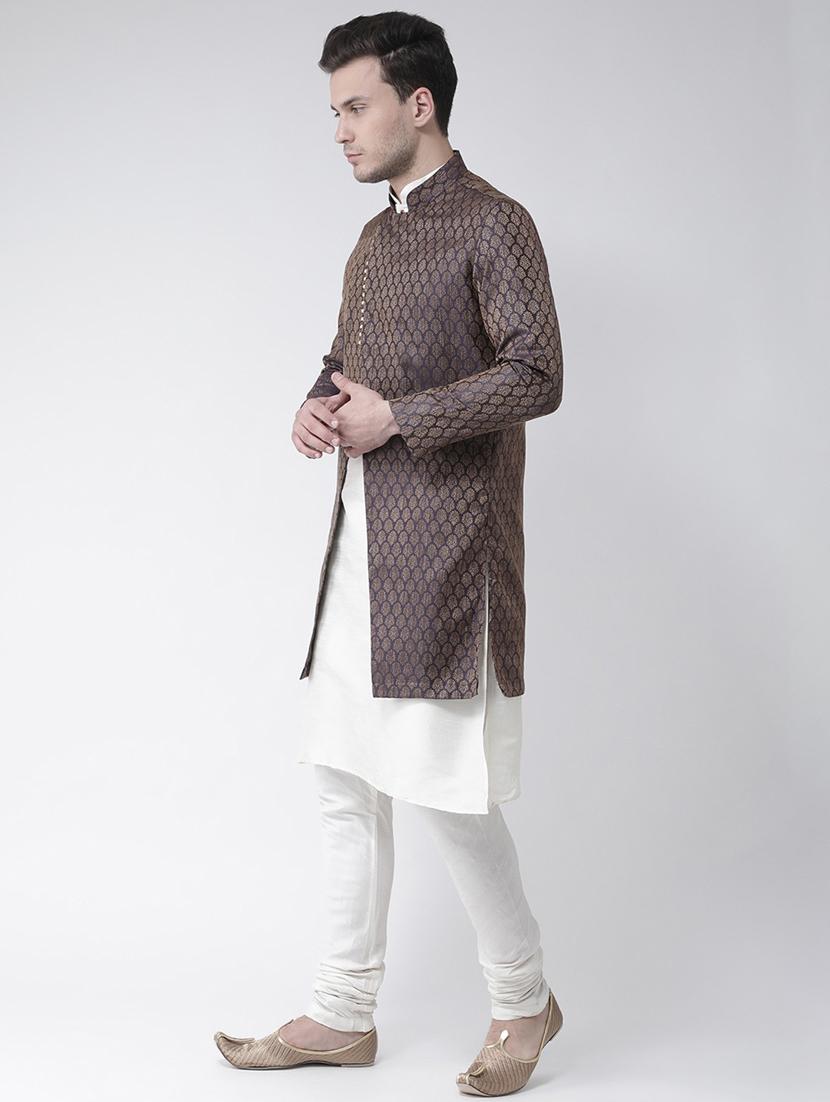 men self design silk sherwani ethnic wear set - 21080235 -  Standard Image - 1