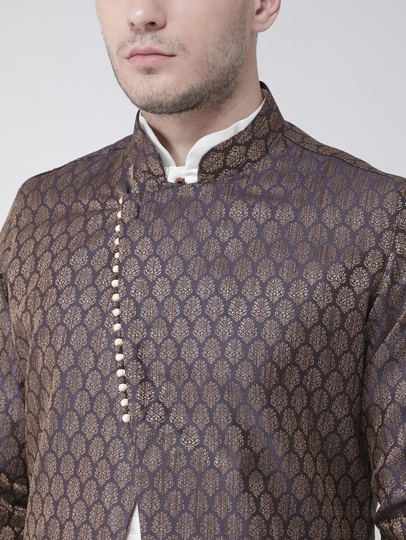 men self design silk sherwani ethnic wear set - 21080235 - Standard Image - 4
