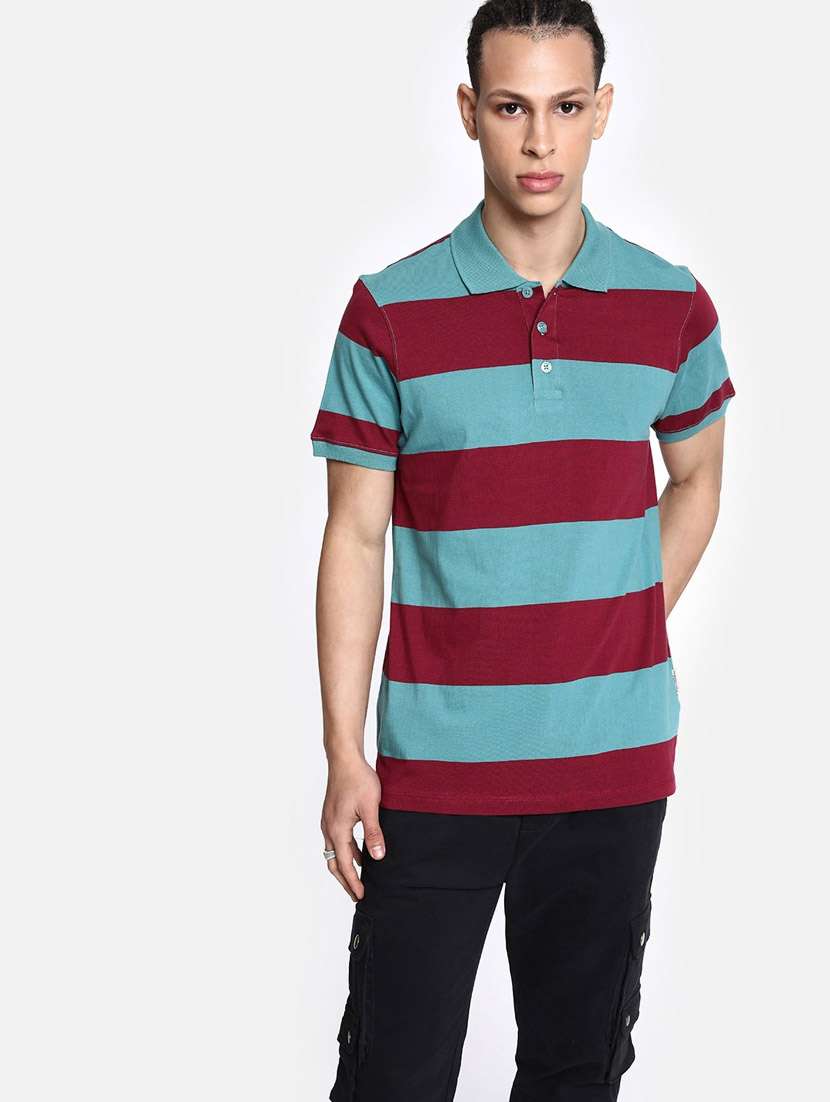men polo neck striped t-shirt - 21080266 - Zoom Image - 0