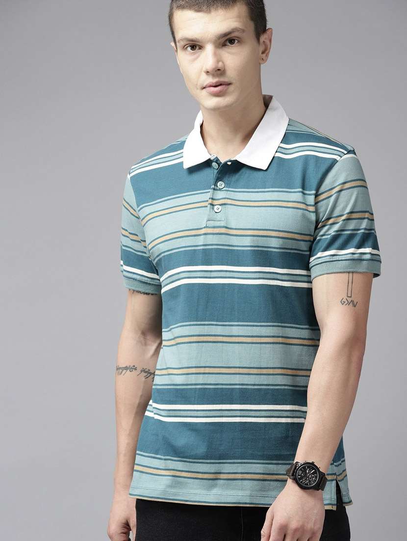 men polo neck striped t-shirt