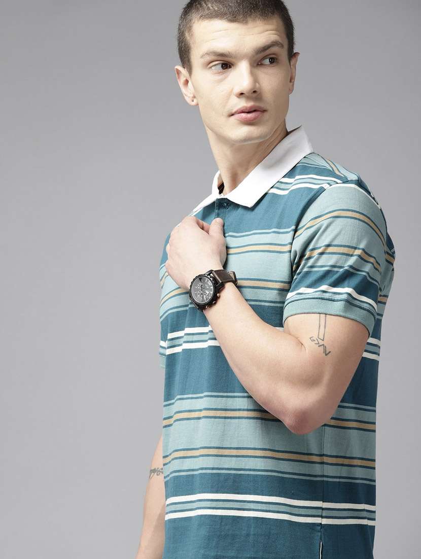 men polo neck striped t-shirt - 21080271 -  Standard Image - 1