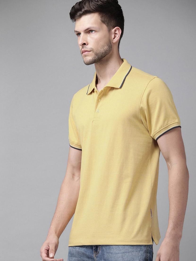 men yellow solids polo neck t-shirts - 21080275 - Standard Image - 1