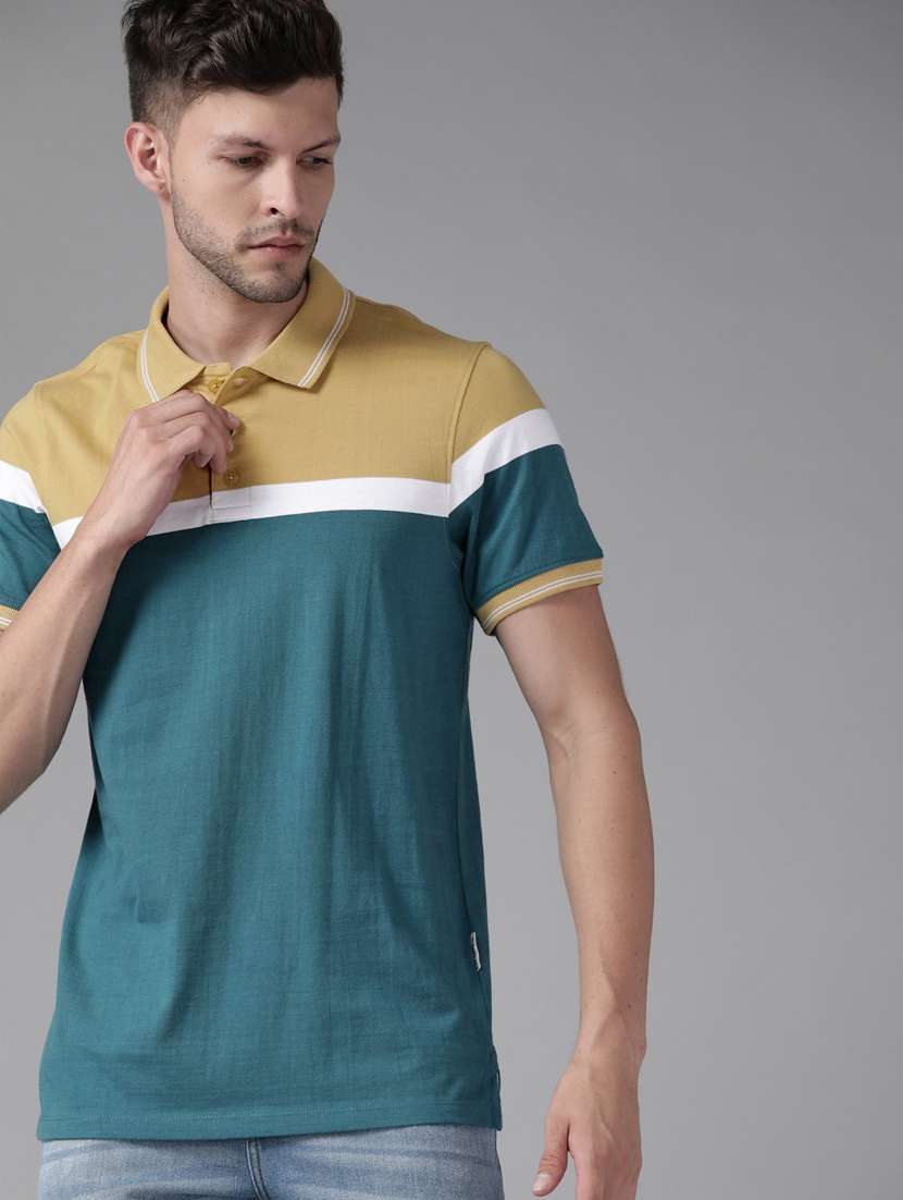 men teal polo neck t-shirts