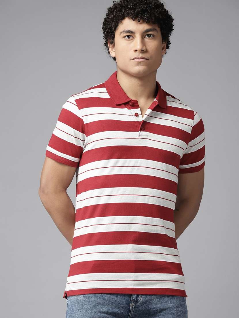 men polo neck striped t-shirt