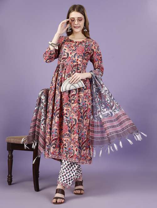 women notch neck kurta palazzo set with dupatta - 21080301 - Standard Image - 0