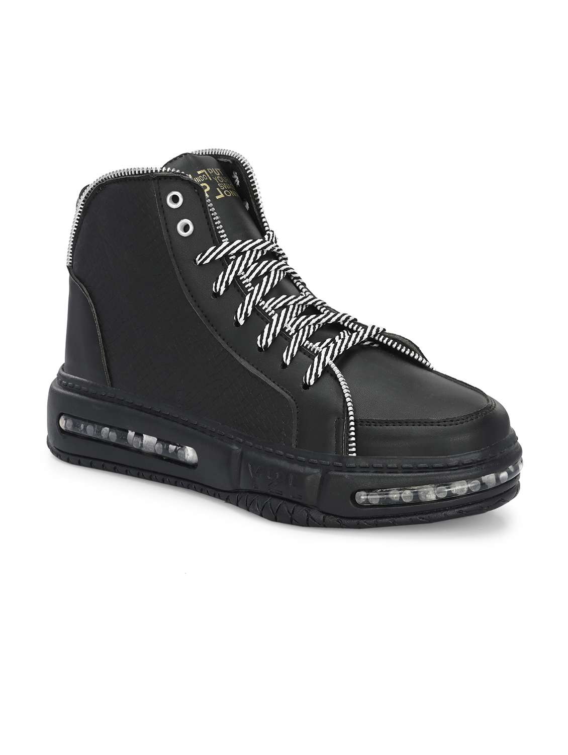 black synthetic lace up sneakers