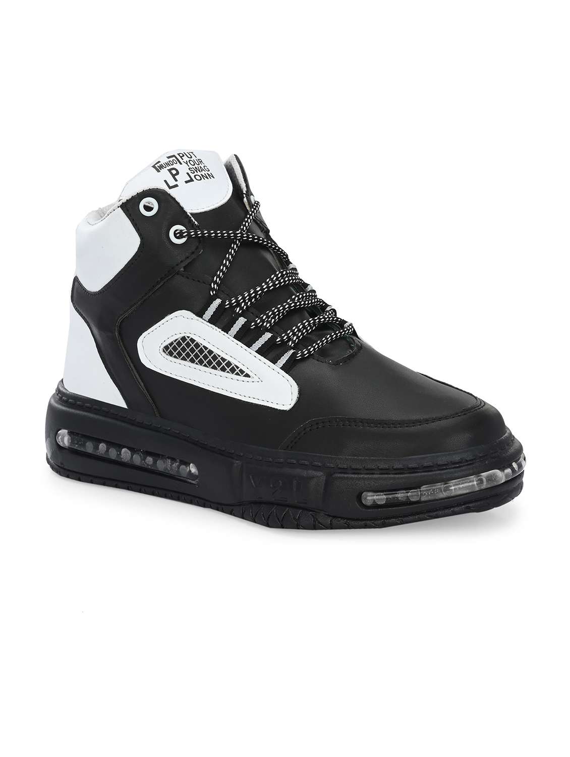 black synthetic lace up sneakers