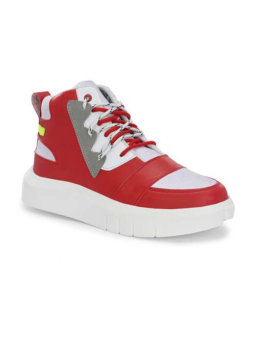 red synthetic lace up sneakers - 21080361 -  Standard Image - 0