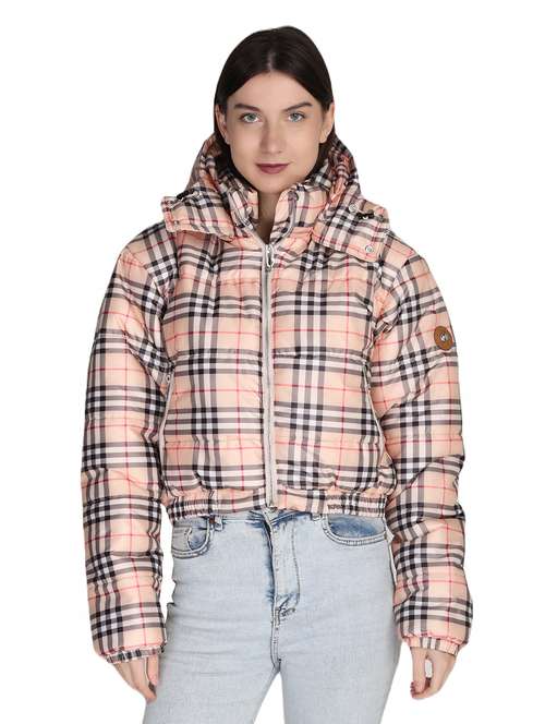 women checkered hooded quilted jacket - 21081249 - Standard Image - 0