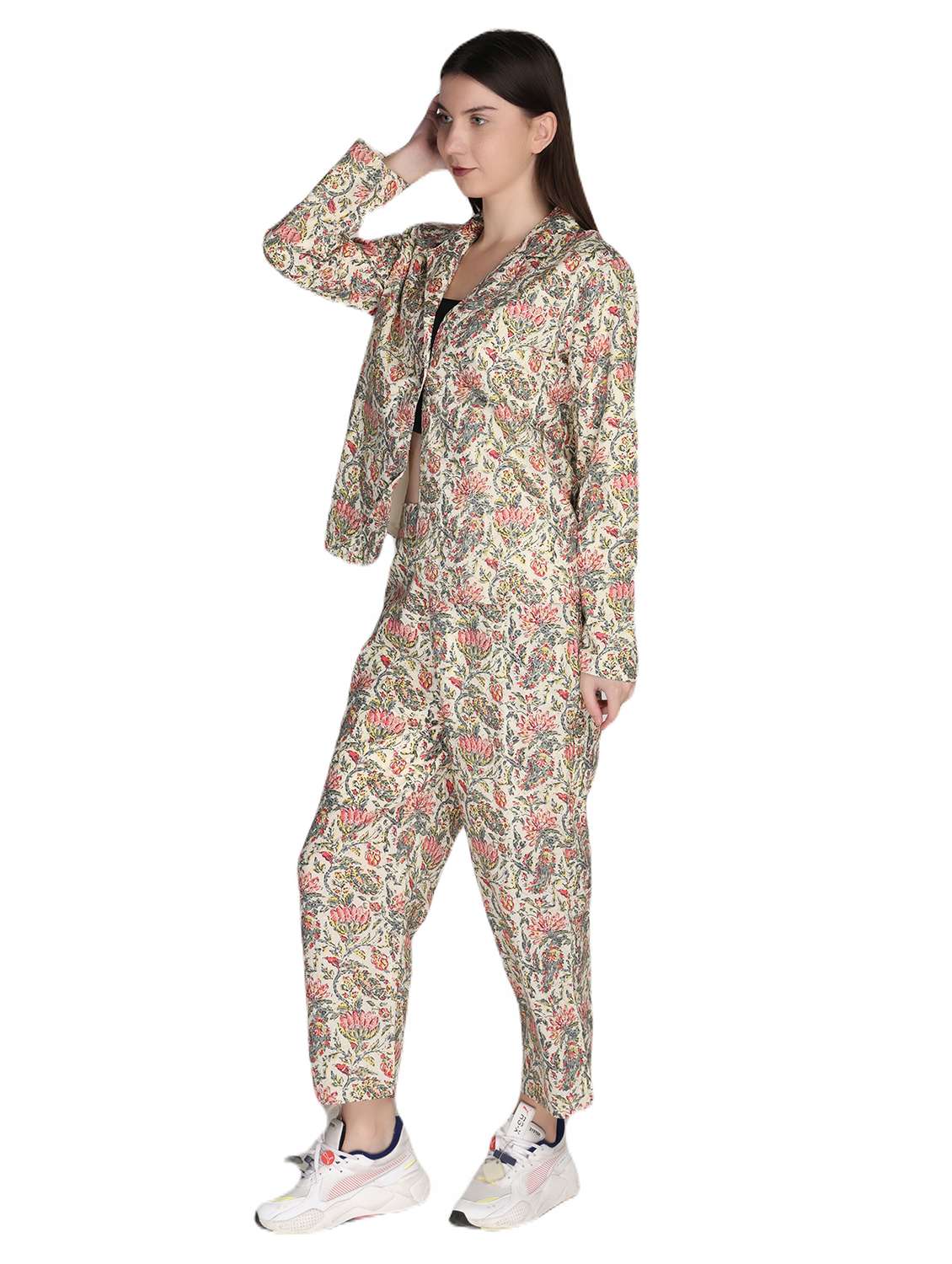 beige cotton top and palazzos set coord - 21081265 -  Standard Image - 1