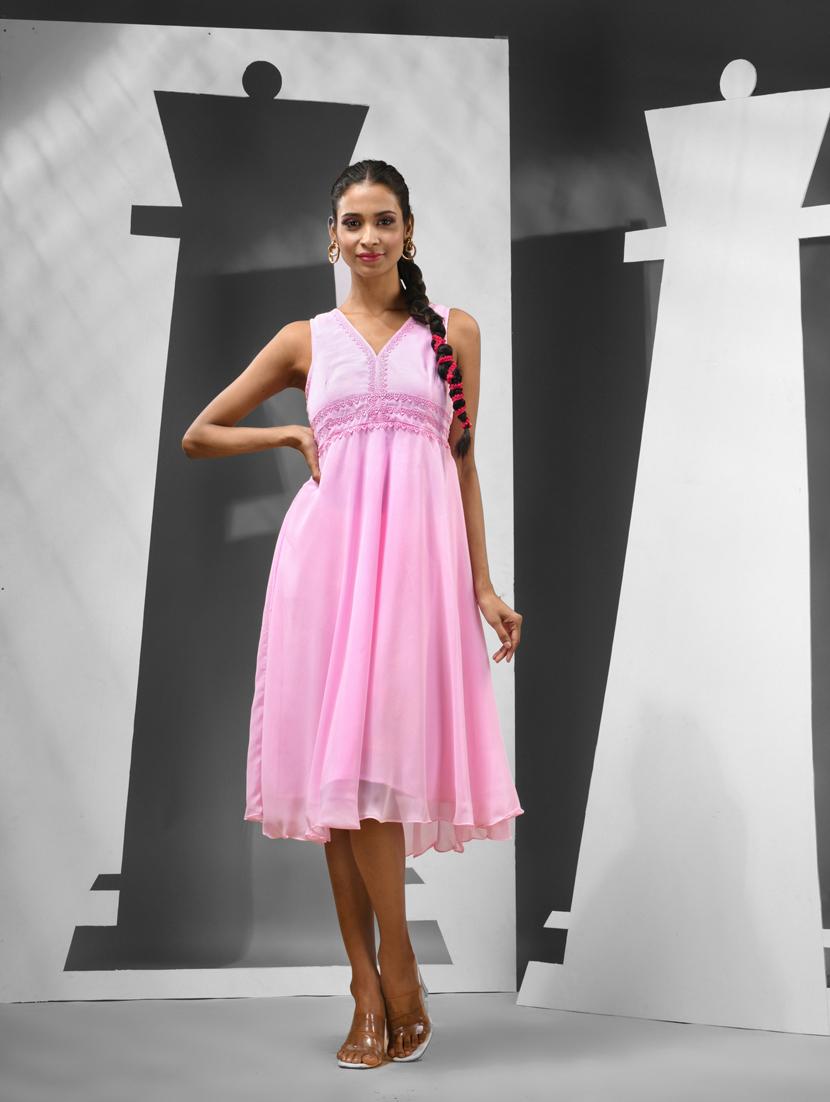 women pink detailed fit & flare dress - 21081683 - Zoom Image - 0