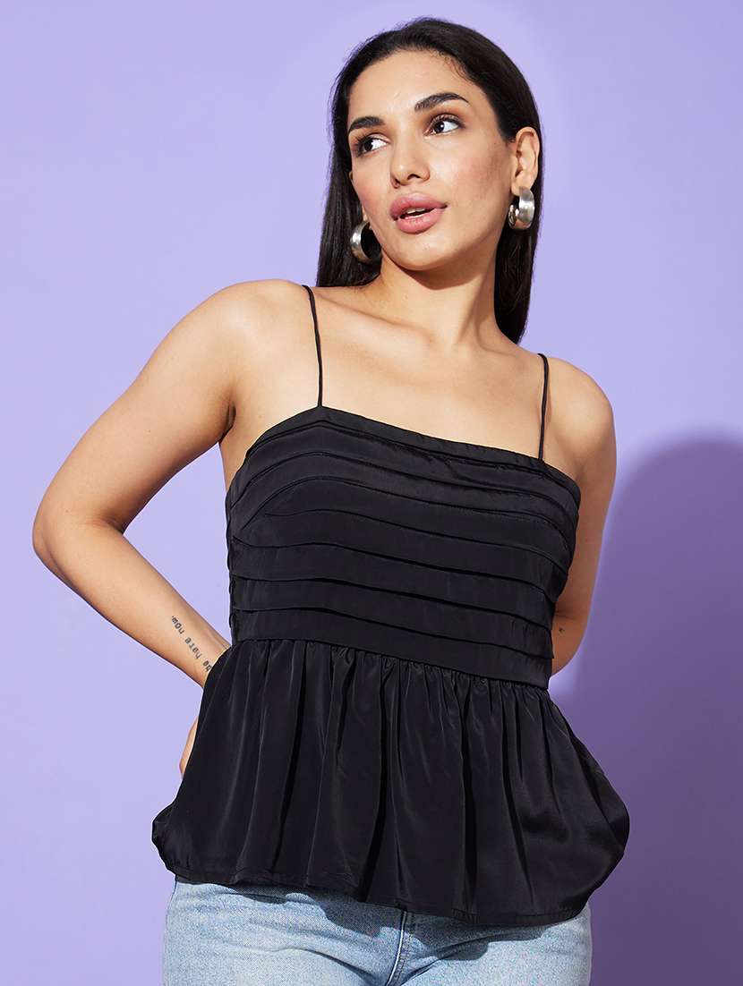 women solid color peplum top