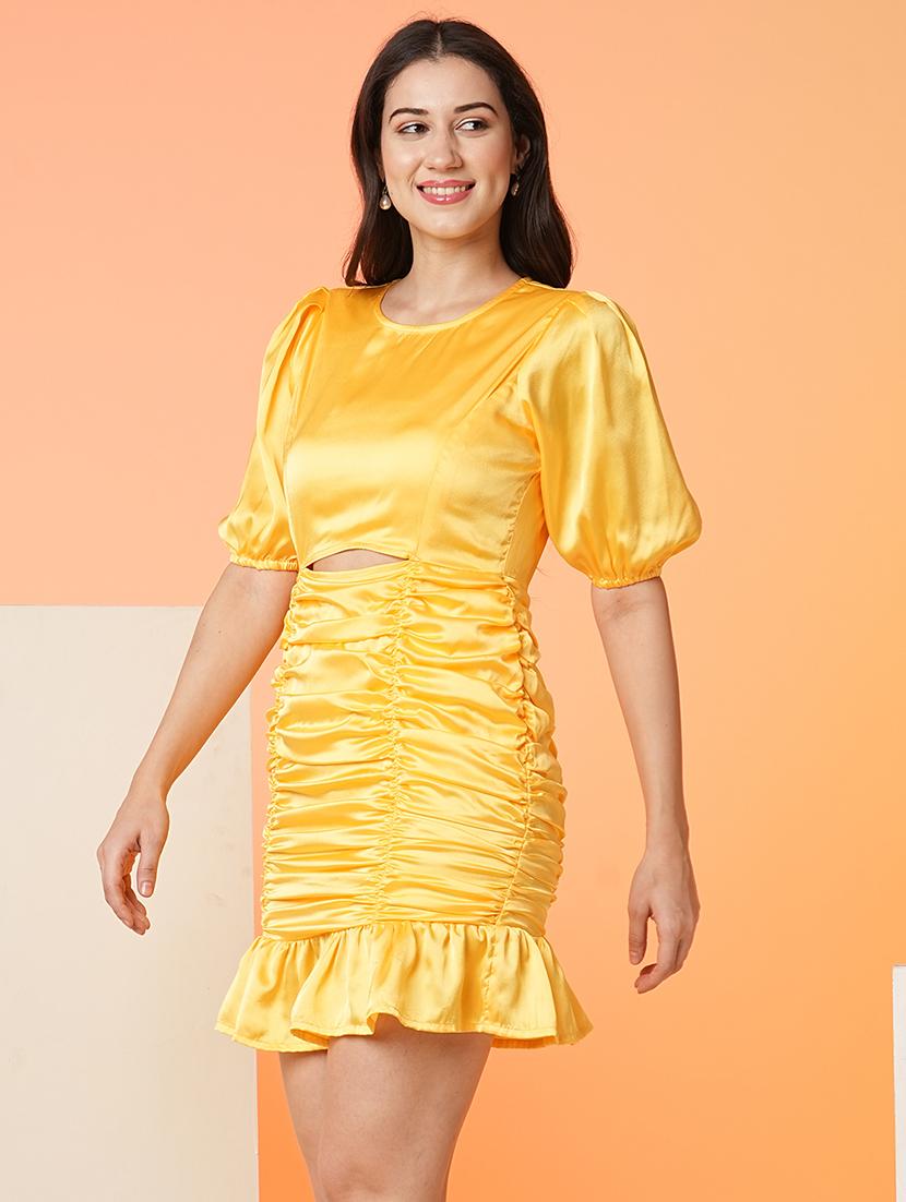 yellow polyester bodycon dress - 21081697 -  Standard Image - 1