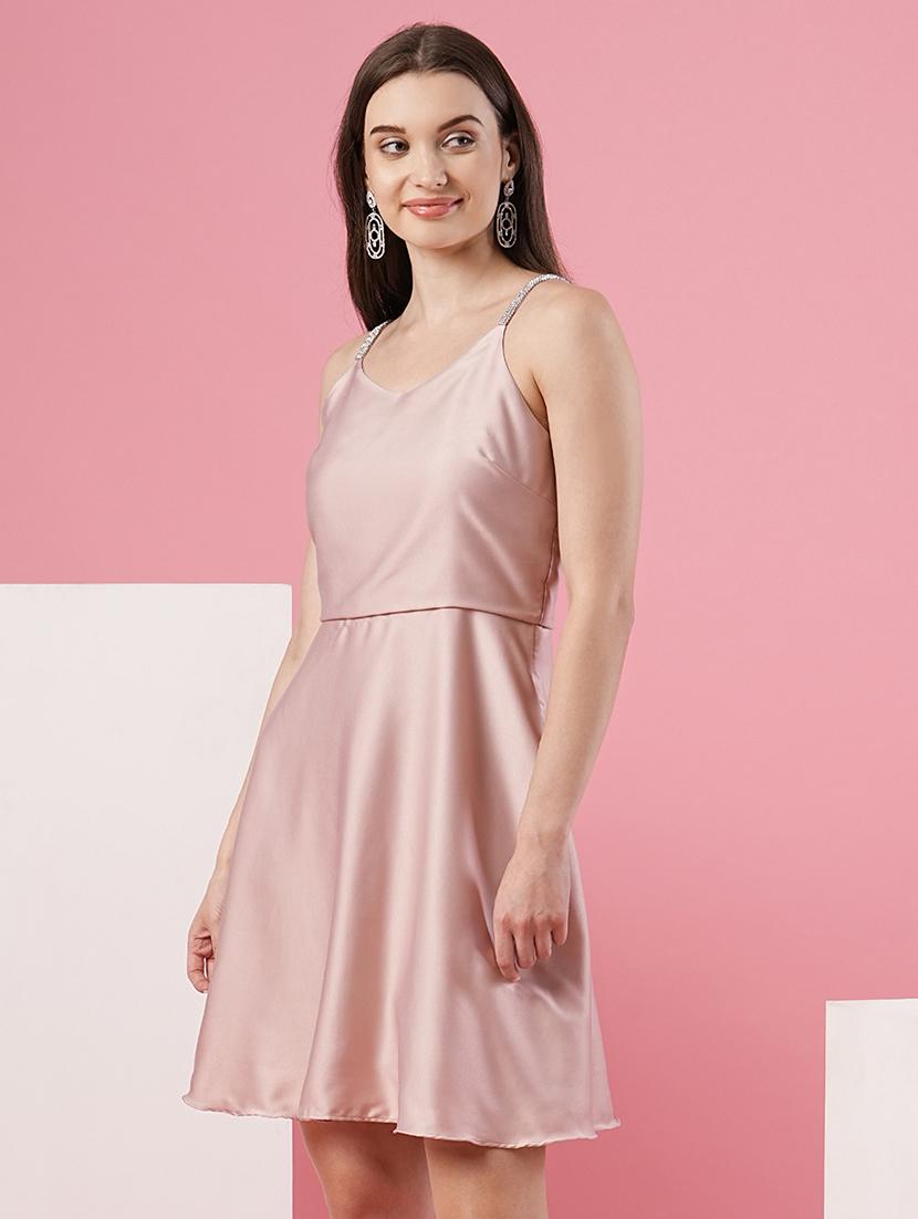 pink polyester fit & flare dress - 21081714 - Standard Image - 1