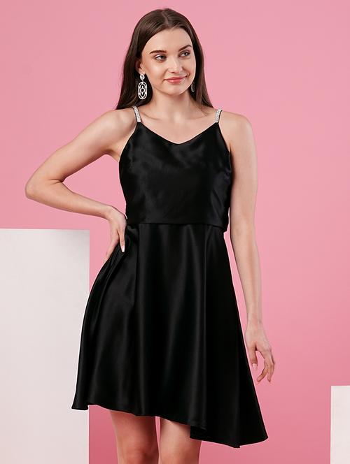 black polyester fit & flare dress - 21081715 - Standard Image - 0